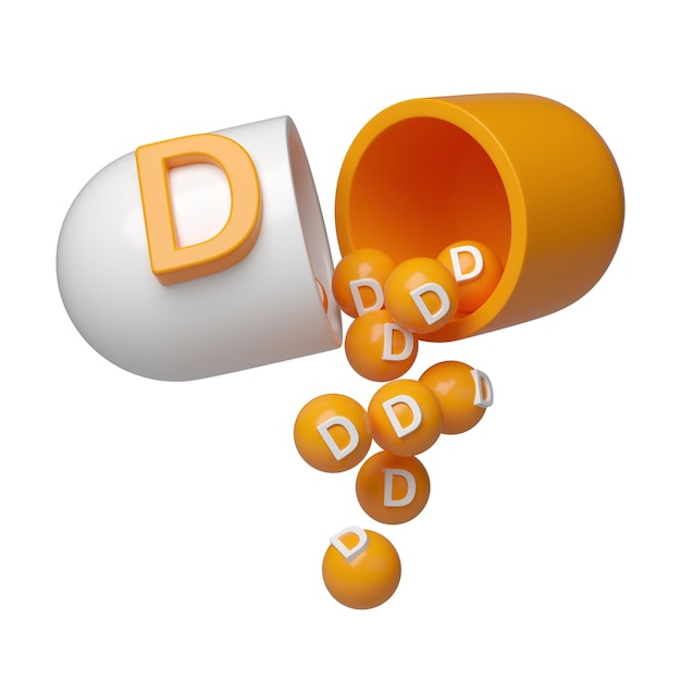 Vitamina D naranja en cápsula icono 3d complejo mineral en forma molecular pastillas