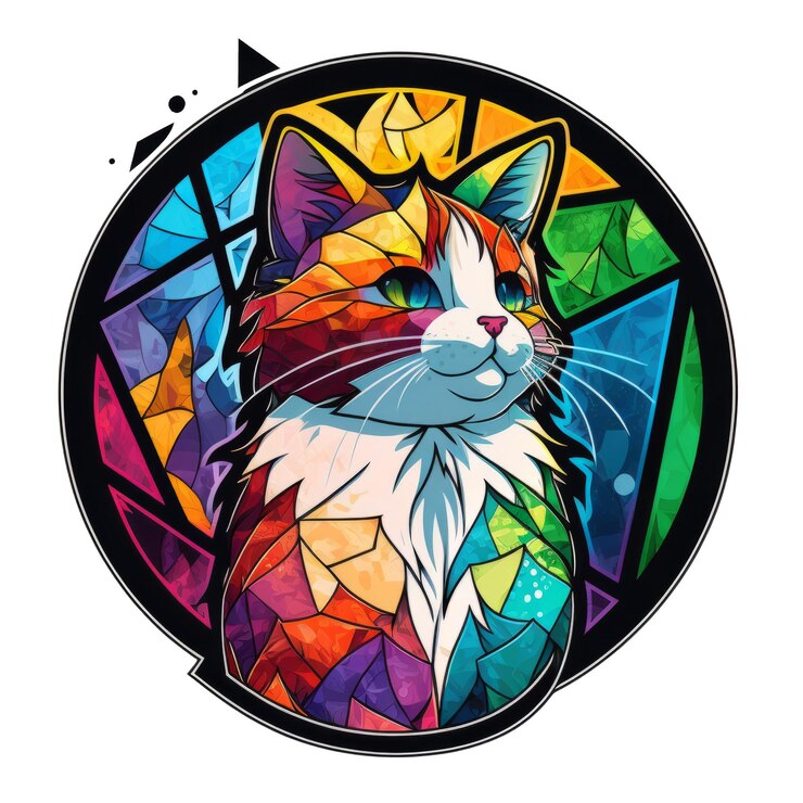 PSD vitrales con retratos de animales de gato