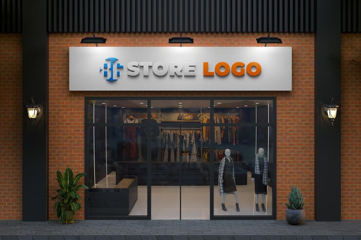 Vitrina moderna con logotipo y entrada