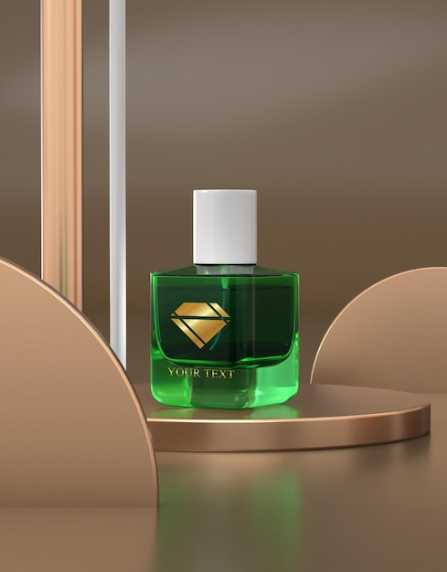 Vitrina de perfume de la botella verde en el PSD