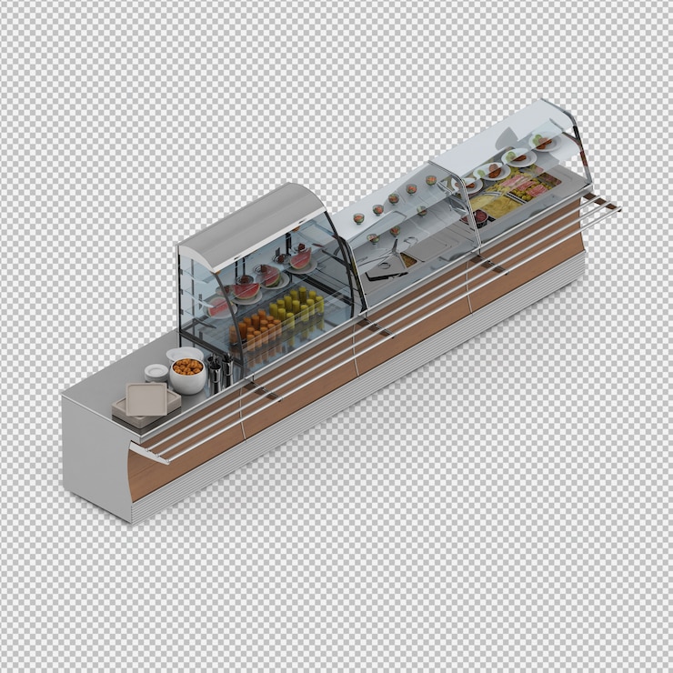 PSD vitrine com comida 3d render