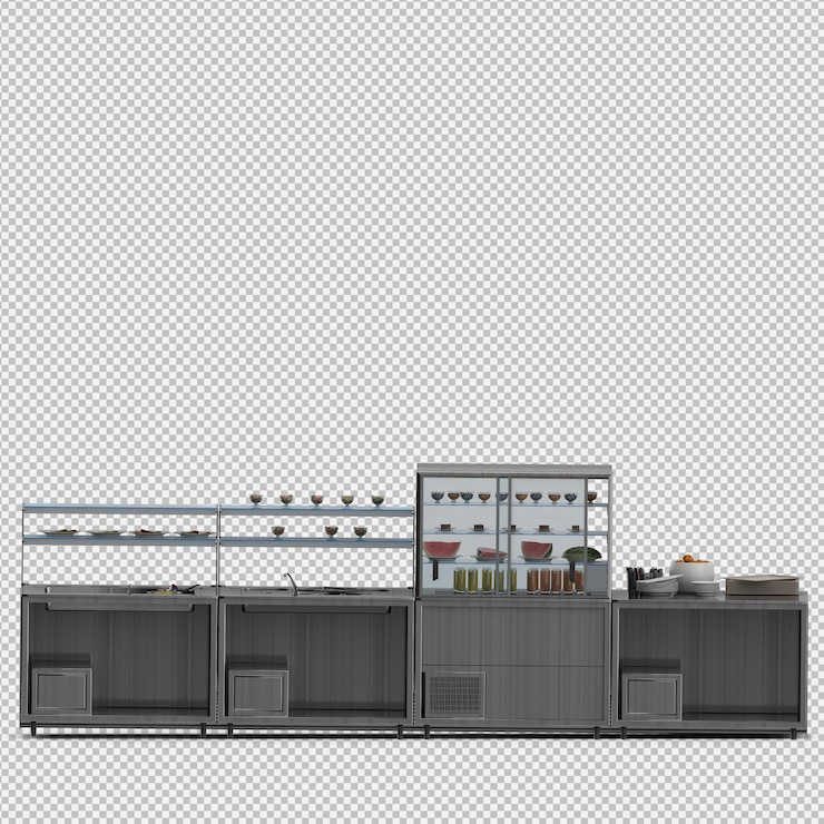 PSD vitrine com comida 3d render