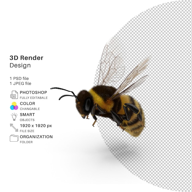 PSD vivid bumble bee modelado 3d diseño psd realista