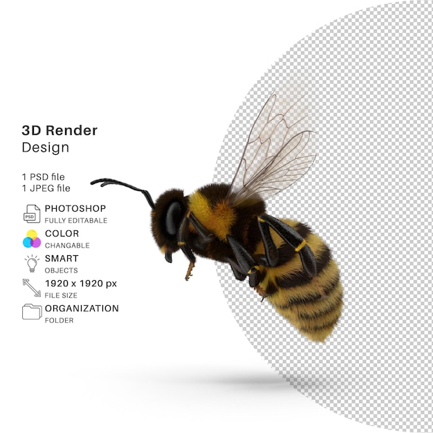 PSD vivid bumble bee modelado 3d diseño psd realista