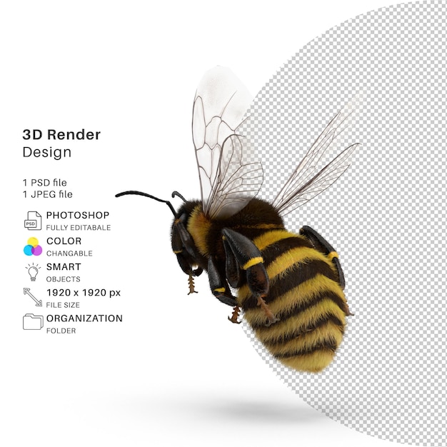 PSD vivid bumble bee modelagem 3d design psd realista