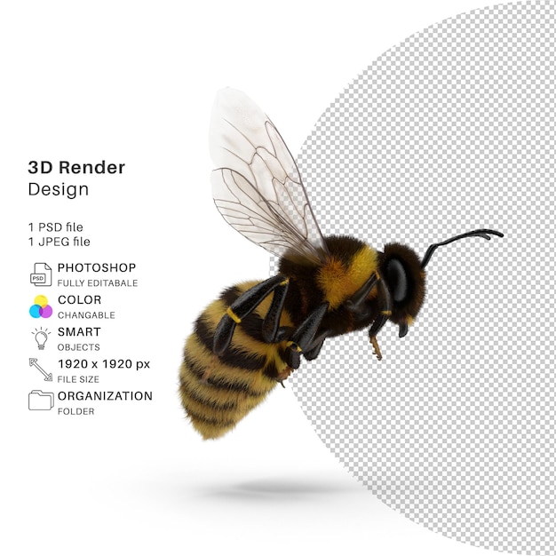 Vivid Bumble Bee Modélisation 3d Conception Psd Réaliste