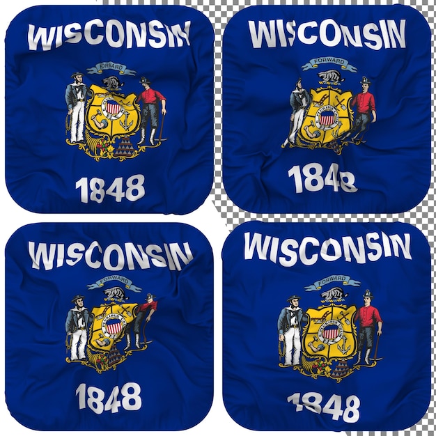 Vlajka státu Wisconsin ve tvaru čtverce izolovaná v různém stylu vlající textury 3D renderování
