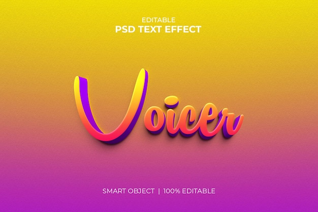 Voicer bearbeitbares 3d-texteffektmodell premium psd