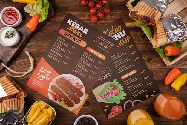 PSD voir ci-dessus assortiment de menus de kebab savoureux