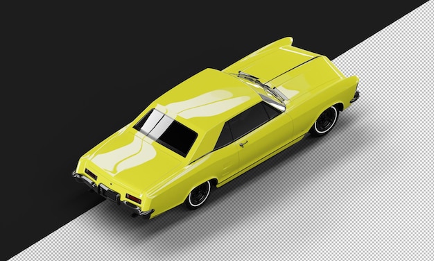 Voiture de berline élégante classique jaune brillant réaliste isolée de la vue arrière supérieure droite