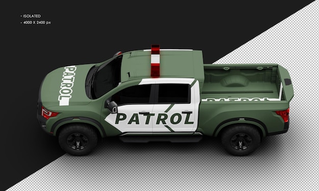 Voiture De Camionnette De Patrouille Vert Mat Réaliste Isolée De La Vue Supérieure Gauche