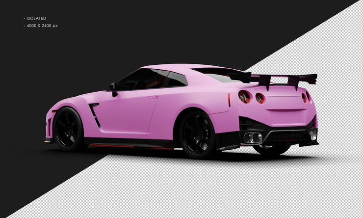 Voiture de course de luxe réaliste rose mat isolée vue arrière gauche