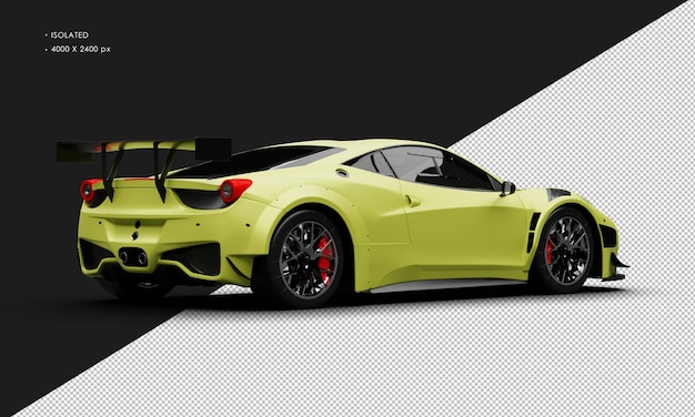 Voiture de course super sport moderne jaune mat réaliste isolé de la vue arrière droite