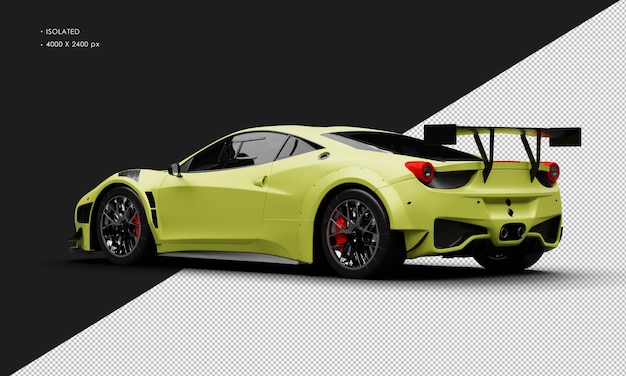 Voiture de course super sport moderne jaune mat réaliste isolé de la vue arrière gauche