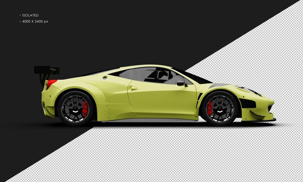 Voiture de course super sport moderne jaune mat réaliste isolé de la vue du côté droit