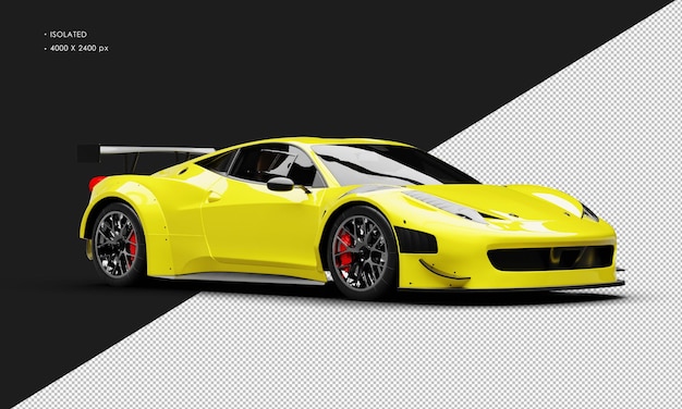 Voiture de course Super Sport moderne jaune métallisé réaliste isolé de la vue de face droite