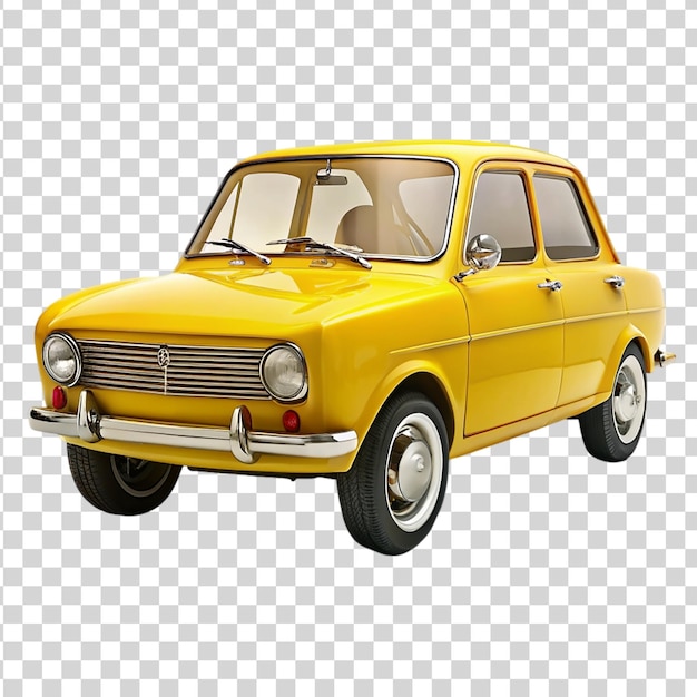 PSD voiture de dessin animé de style rétro jaune isolée sur un fond transparent