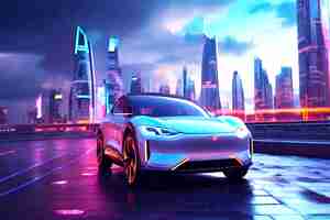 PSD voiture électrique moderne avec station de charge hologramme futuriste illustration réaliste générative ai