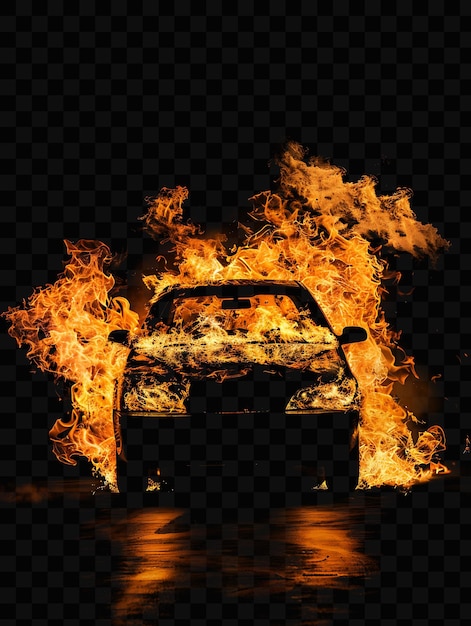 PSD une voiture en feu avec un feu sur le fond noir