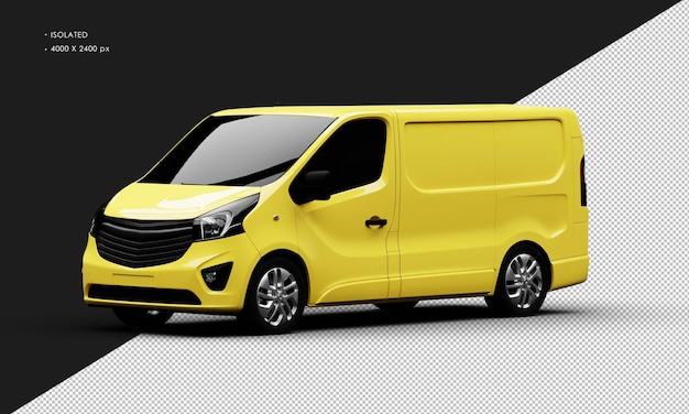 PSD voiture de fourgon aveugle de transport commercial jaune brillant réaliste isolée de la vue de face gauche