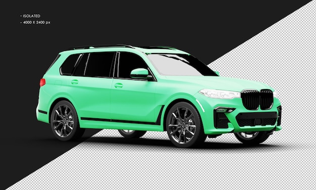 PSD voiture grand suv moderne de luxe vert mat réaliste isolée depuis la vue avant droite