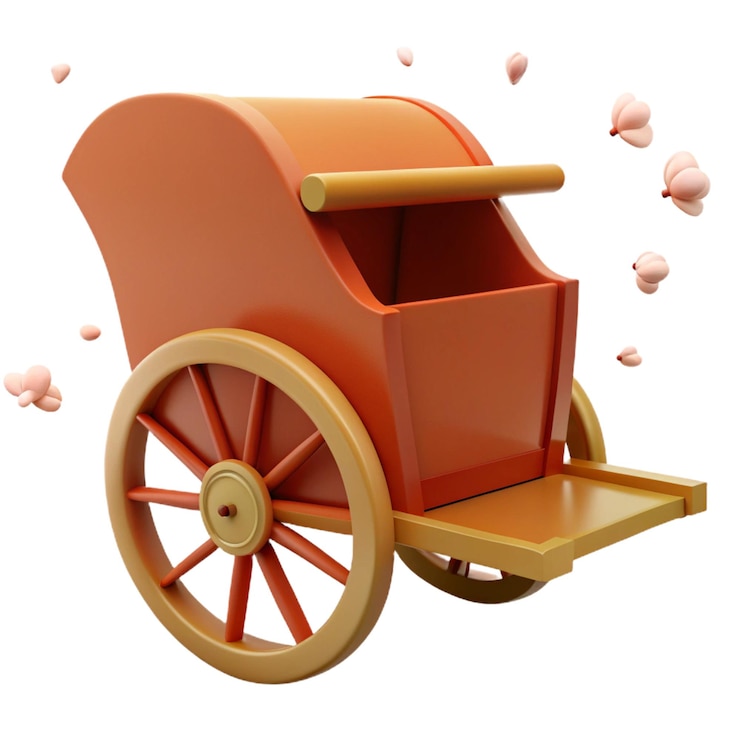 PSD une voiture jouet orange avec une roue en bois et une roue de bois avec une jante en bois