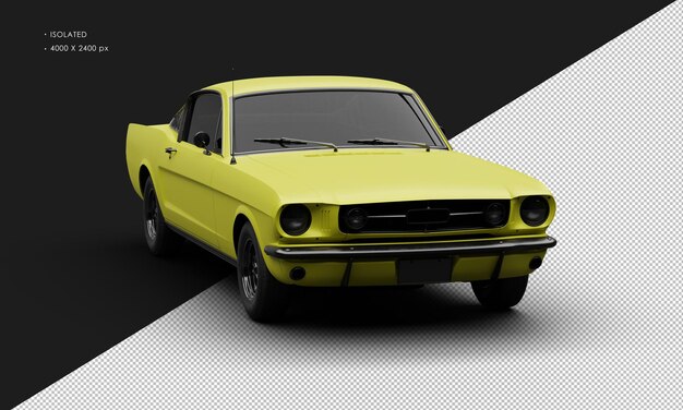 Voiture de muscle classique de sport jaune mat isolé réaliste de la vue d'angle avant droit