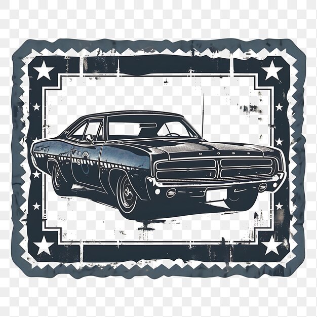 PSD voiture de police dodge monaco avec tatouage monochrome bleu de minuit et dessin de t-shirt à l'encre clipart