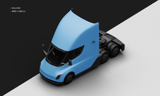 Voiture Semi-camion Entièrement électrique Bleu Mat Réaliste Isolé De La Vue De Face Supérieure Gauche
