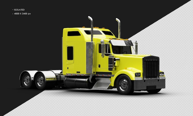 PSD voiture de semi-camions lourds jaune métallique réaliste isolée vue de devant à droite