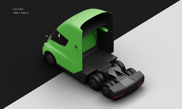 Voiture De Semi-remorque Entièrement électrique Entièrement électrique Verte Mate Réaliste Isolée De La Vue Arrière Supérieure Gauche