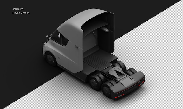 Voiture Semi-remorque Entièrement électrique Gris Mat Réaliste Isolée De La Vue Arrière Supérieure Gauche