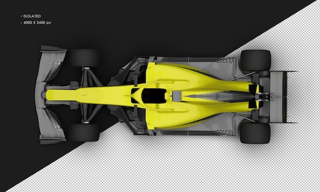 Voiture de sport de course de vitesse jaune métallique brillant réaliste isolée de la vue de dessus