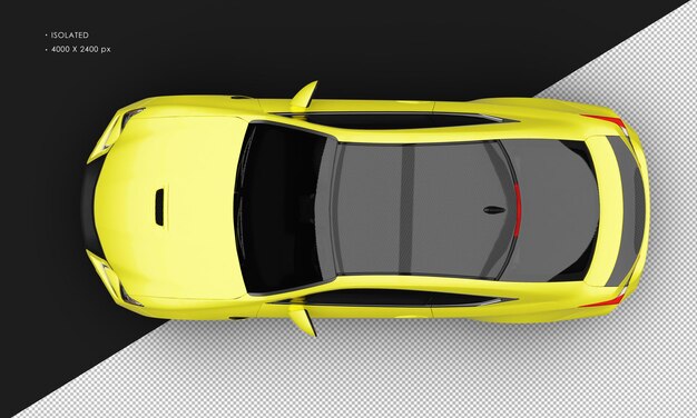 PSD voiture de sport élégante moderne jaune métallisé réaliste isolée de la vue de dessus