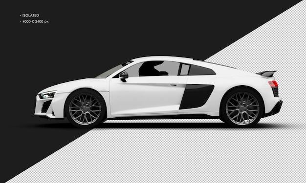 Voiture de sport super berline moderne blanc métallisé réaliste isolé de la vue de côté gauche