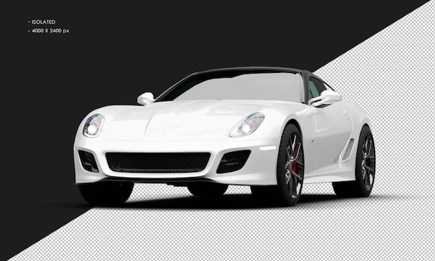 Voiture de sport Super Grand Tourer blanc métallisé réaliste isolée depuis la vue en angle avant gauche