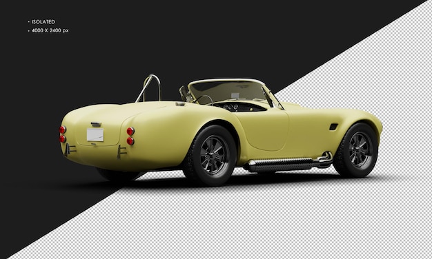 PSD voiture sport vintage classique isolée matte jaune réaliste vue arrière droite