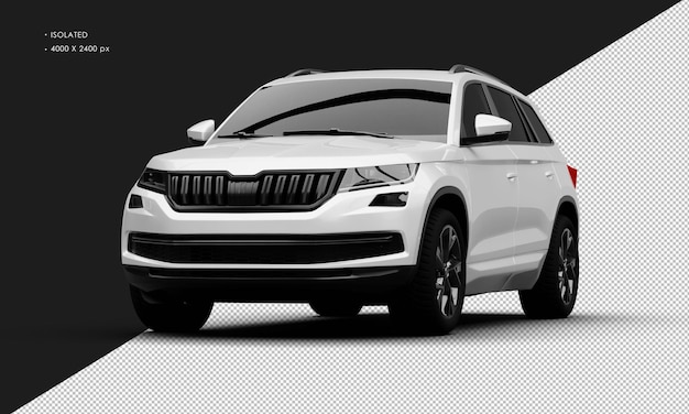 Voiture SUV crossover moderne isolée métallique blanche réaliste vue de l'angle avant gauche