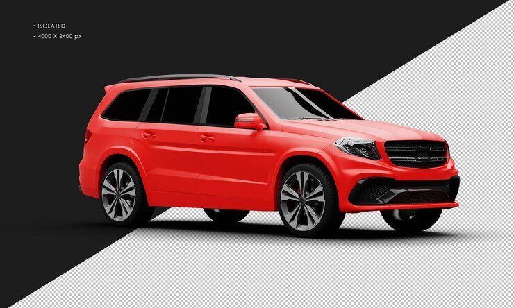 Voiture Suv moderne de luxe rouge mat isolé réaliste de la vue de face droite
