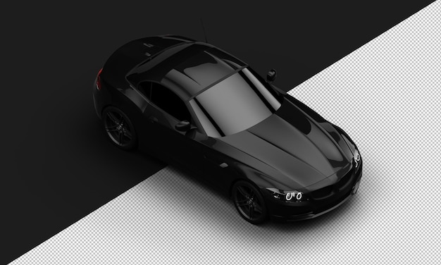 Voiture de ville super sport élégante noire métallique brillante réaliste isolée de la vue de face supérieure droite