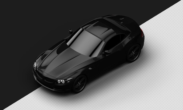 Voiture de ville super sport élégante noire métallique brillante réaliste isolée de la vue de face supérieure gauche