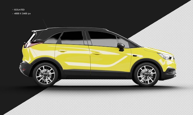 Voiture De Ville Suv Sport Moderne Jaune Brillant Réaliste Isolée De La Vue Latérale Droite