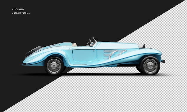 PSD voiture vintage classique élégante bleu métallisé isolé réaliste de la vue latérale droite
