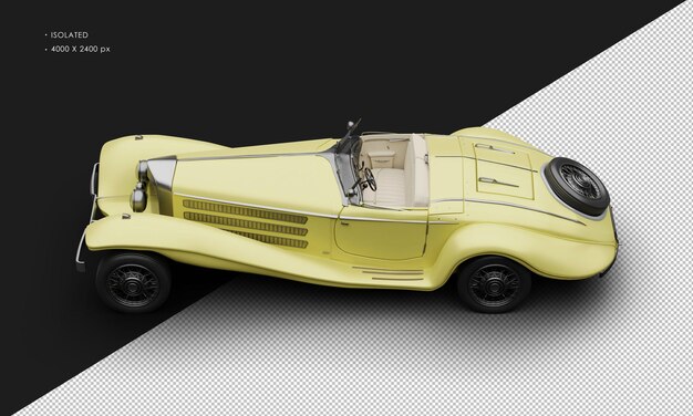 PSD voiture vintage classique élégante isolée matte jaune réaliste vue de haut à gauche