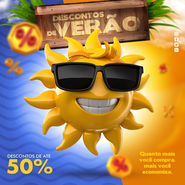 El volador de verano con el sol amarillo 3D