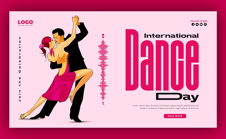 PSD volante de celebración del día internacional de la danza con una pareja de bailarines