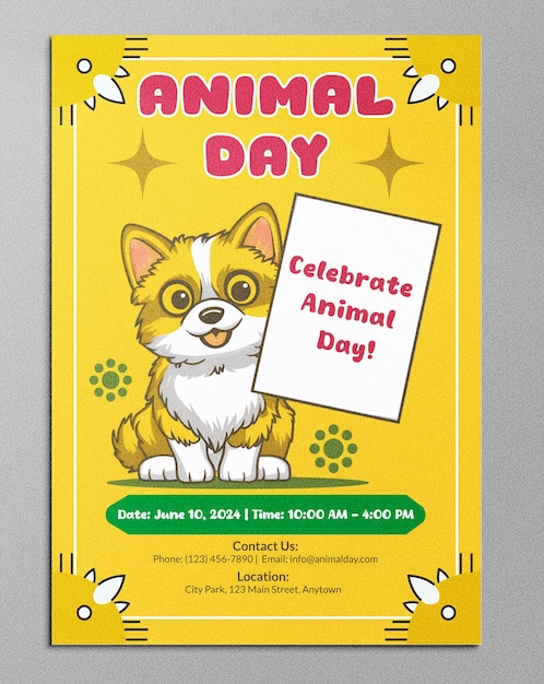 un volante para un día de animales con un papel que dice día de animales