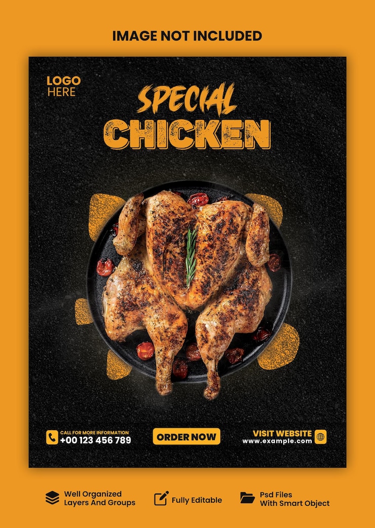 PSD volante especial de un restaurante de pollo