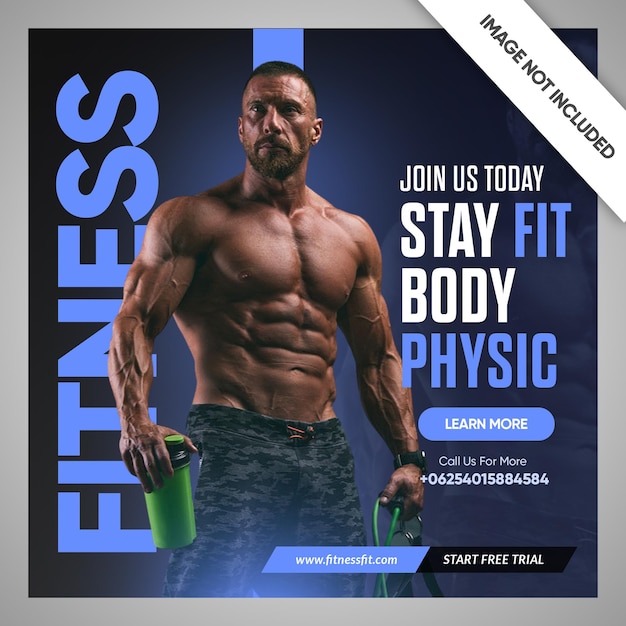 Volantino palestra fitness post social media e modello banner web