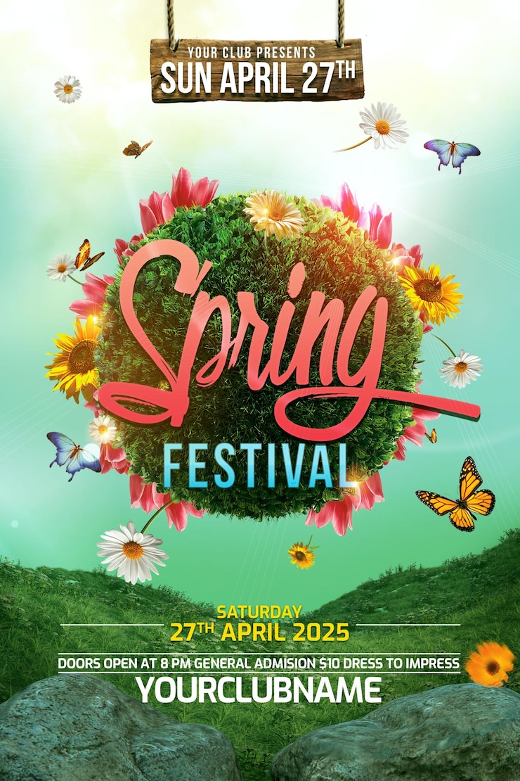 Volantino per la celebrazione della festa di primavera o per il festival o per il modello di post sui social media